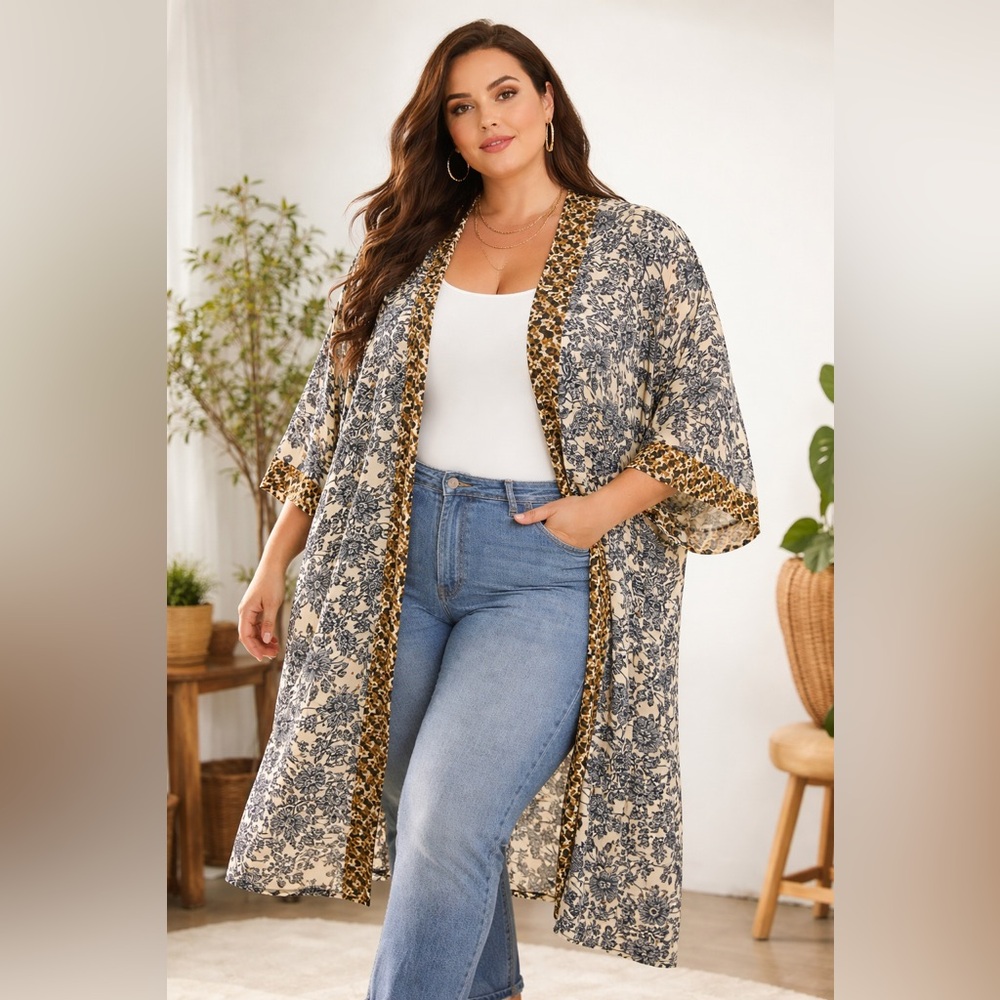Boho Floral Kimono Duster cottagecore 3X